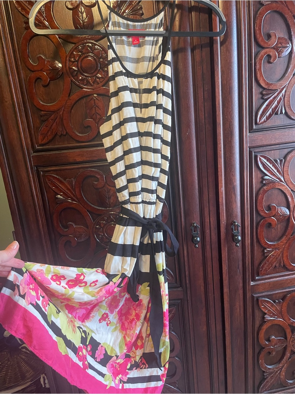Elle Black & Cream Striped Sleeveless Dress